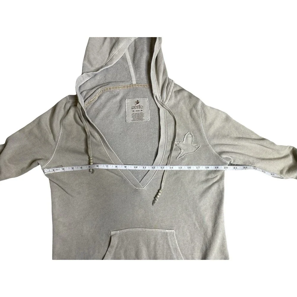 Aerie Hoodie Women size Medium Beige tan V Neck Hoodie Sweatshirt - Picture 4 of 7